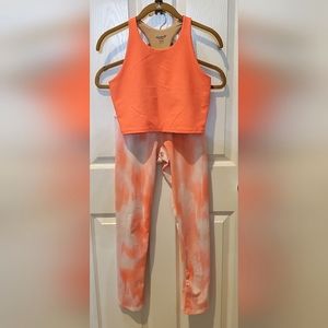 Old Navy Active Set Neon Peach Top & Peach White Tie Dye Pants Girls Size 14-16